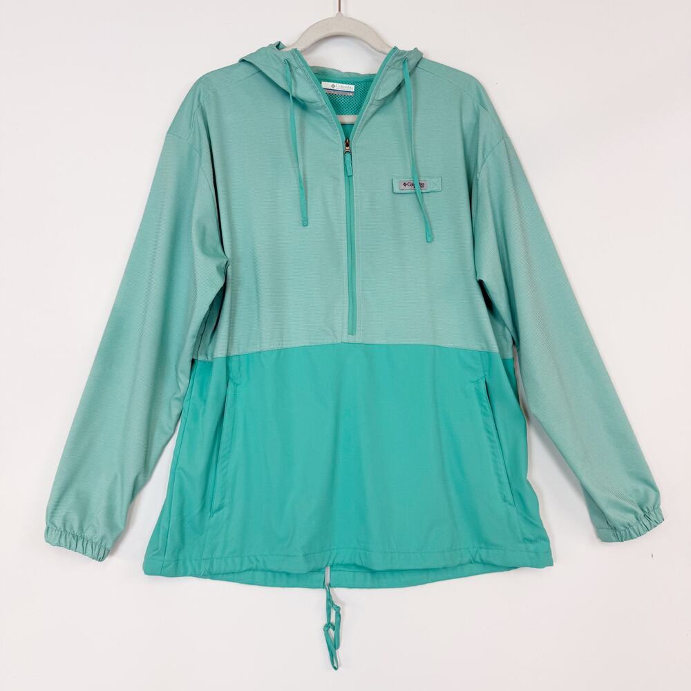 Columbia PFG  1/2 Zip Pullover Jacket Two Tone Color Block Teal Green Women's L